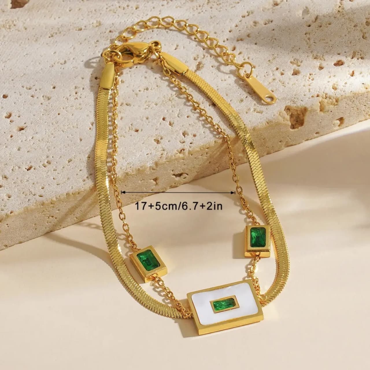 Emerald double chain bracelet